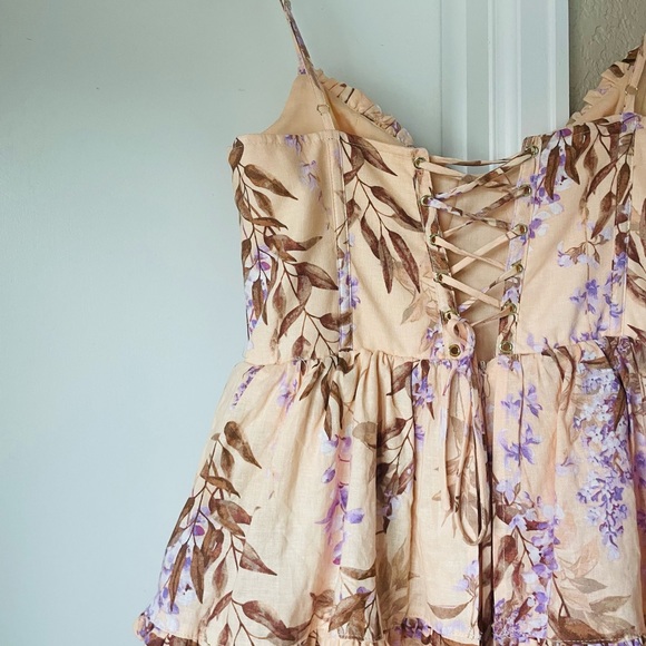 House of Harlow Linen Bustier Lace Up Back Tiered Maxi Dress - Picture 13 of 16